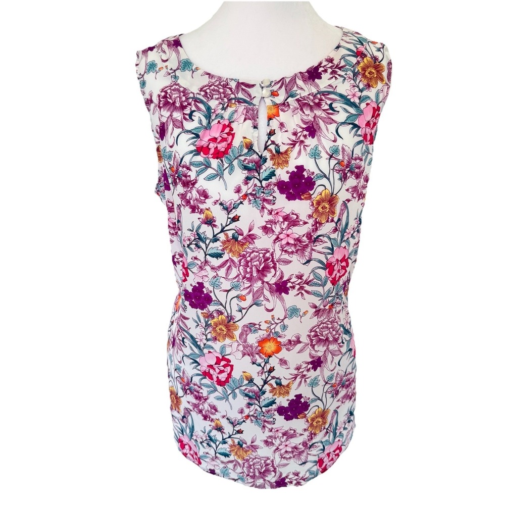Talbots Cottage Garden Floral Sleeveless Blouse Size M Botanical Top Lightweight